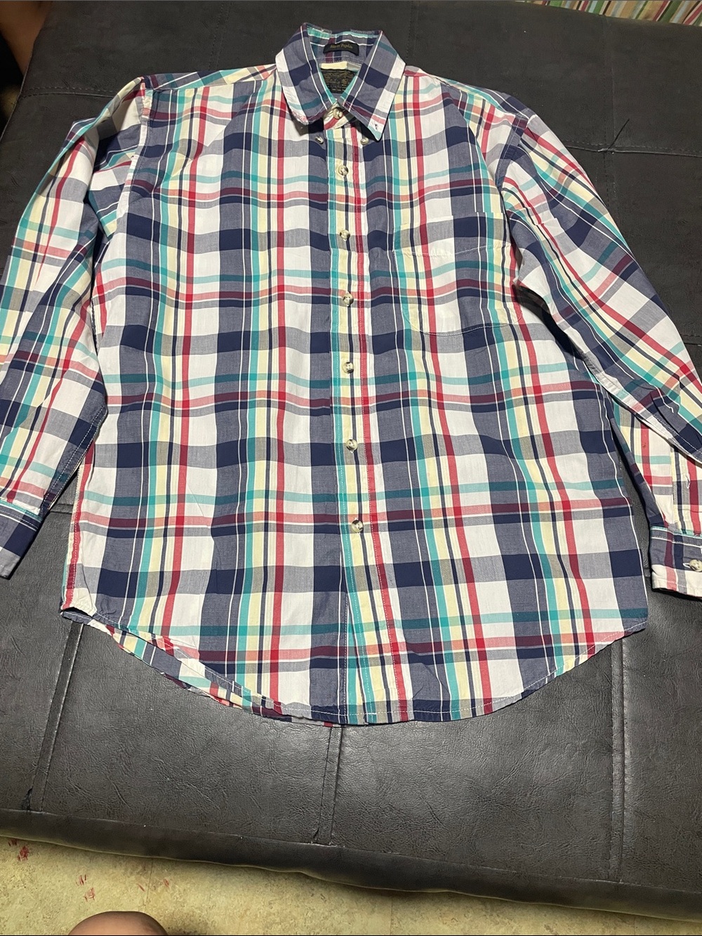 Eddie Bauer Plaid Button-Down Shirt in Navy, Red & Teal